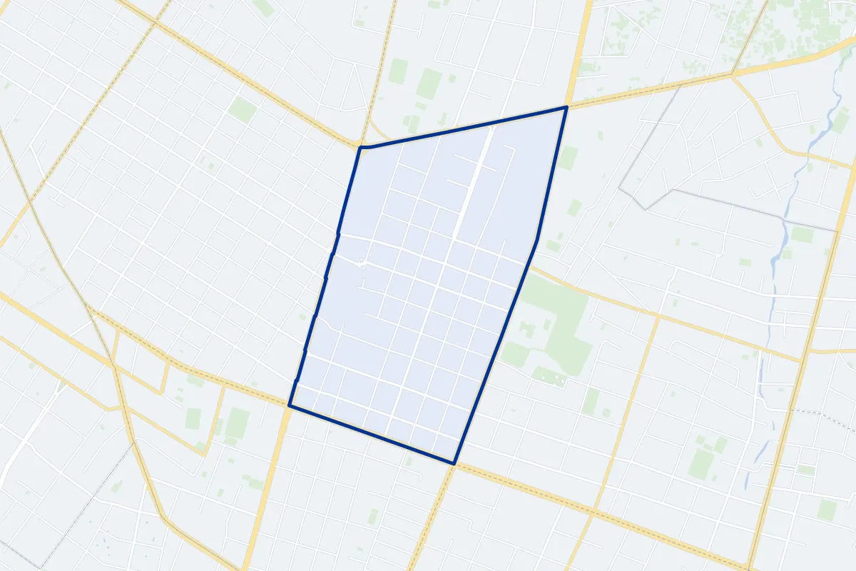 Bernardino Caballero, a neighborhood of Asunción: map of its boundary, streets and green spaces