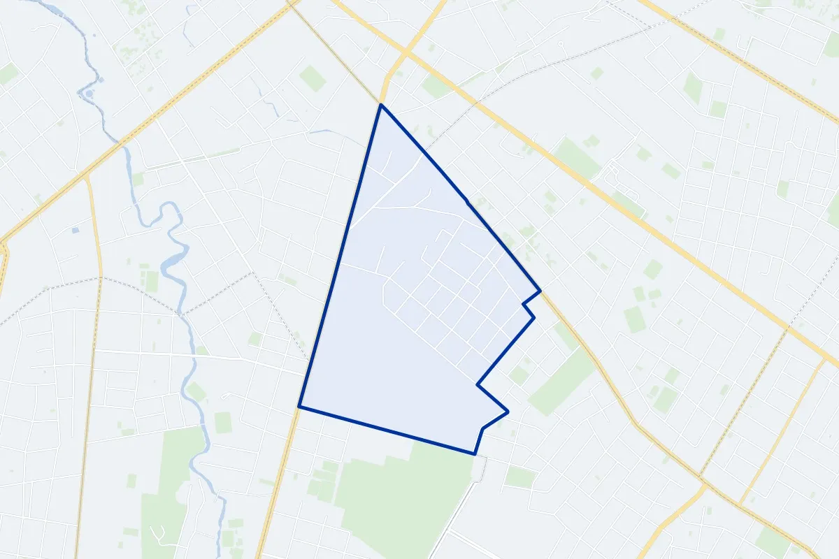 Cañada del Ybyray, a neighborhood of Asunción: map of its boundary, streets and green spaces