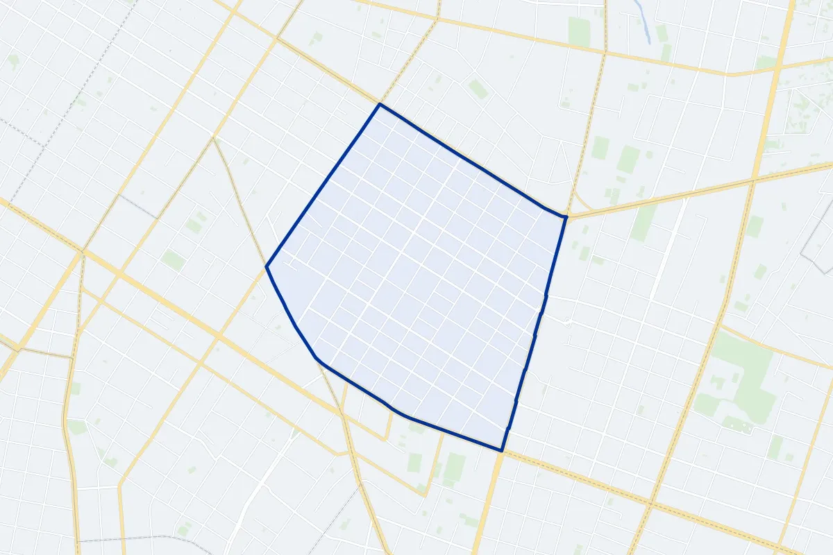 Ciudad Nueva, a neighborhood of Asunción: map of its boundary, streets and green spaces