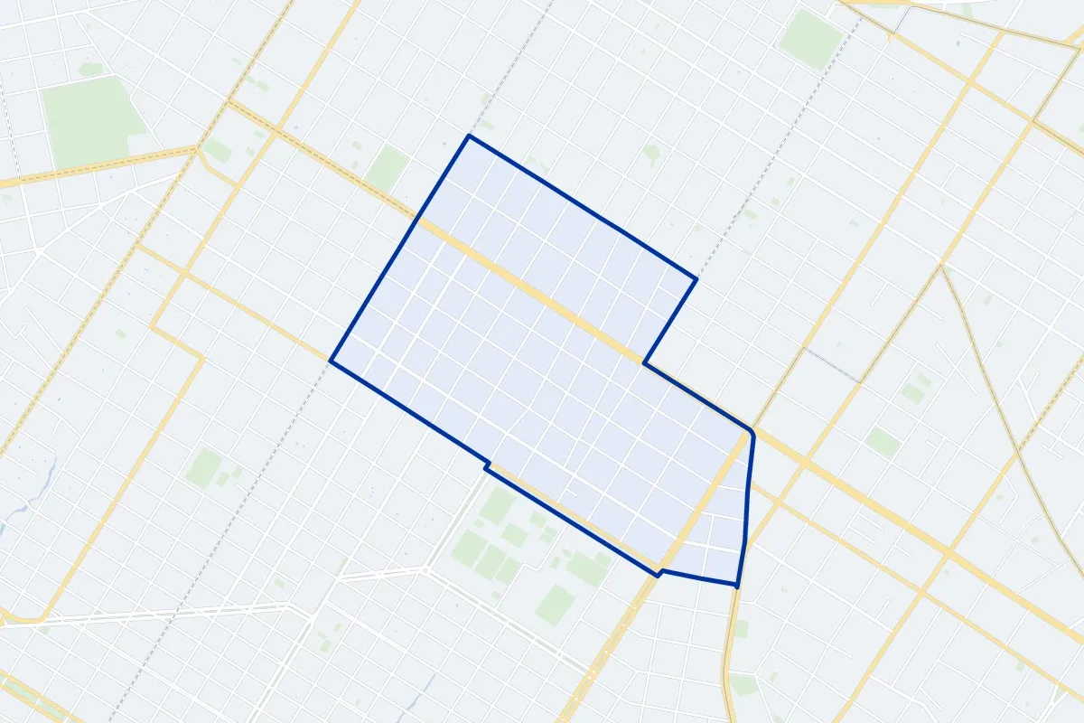 General Díaz, a neighborhood of Asunción: map of its boundary, streets and green spaces