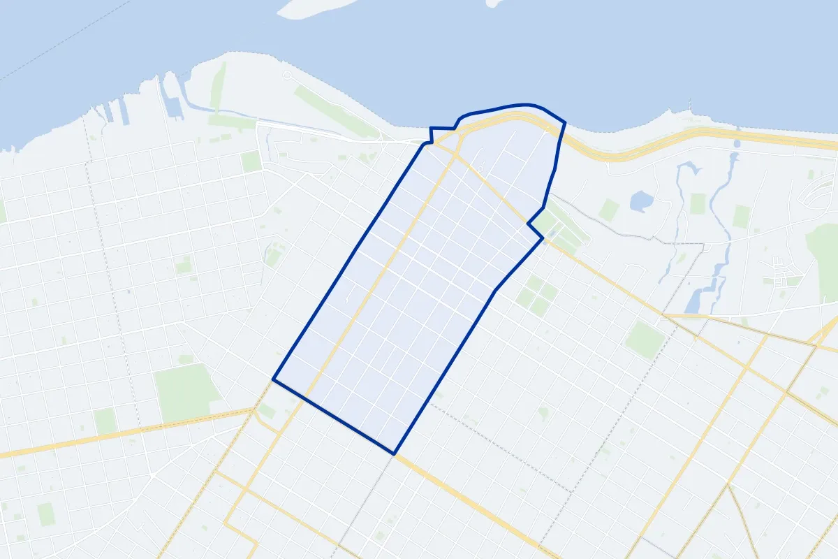 La Encarnación, a neighborhood of Asunción: map of its boundary, streets and green spaces