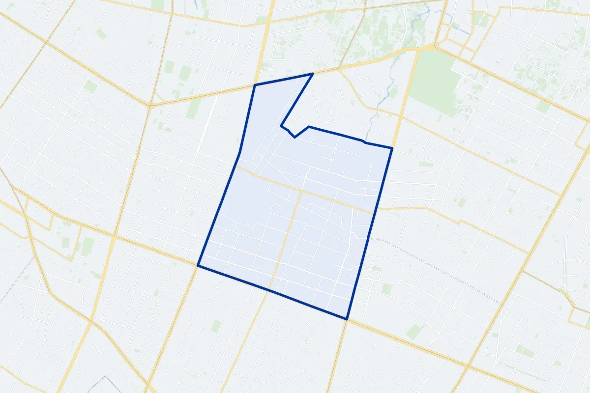 Mburicaó, a neighborhood of Asunción: map of its boundary, streets and green spaces