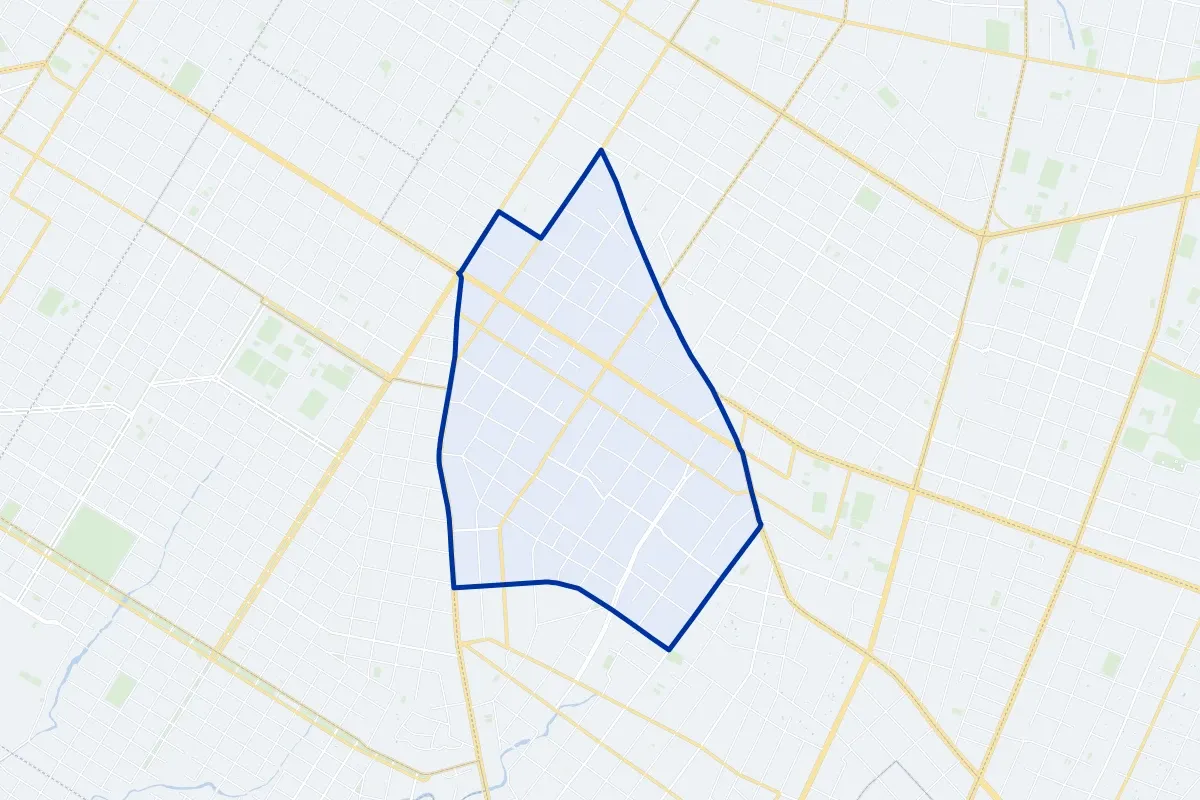 Pettirossi, a neighborhood of Asunción: map of its boundary, streets and green spaces
